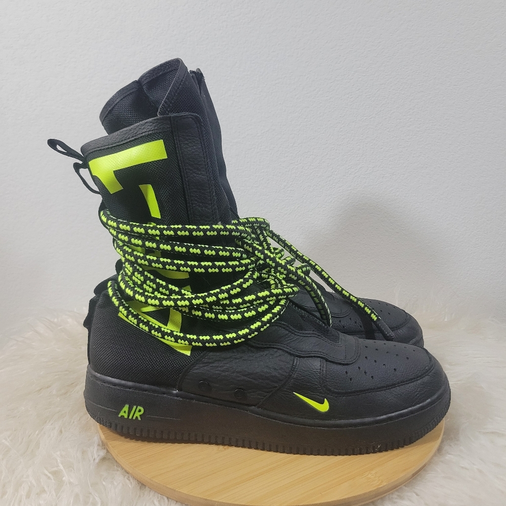 Nike SF Air Force 1 High Black Volt leather high top boots Special Edition - Picture 8 of 9